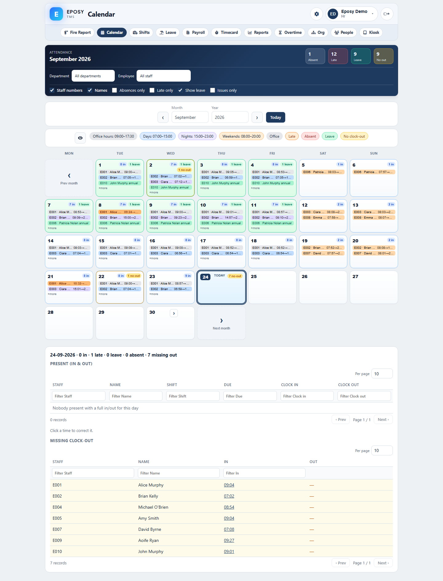 Attendance calendar