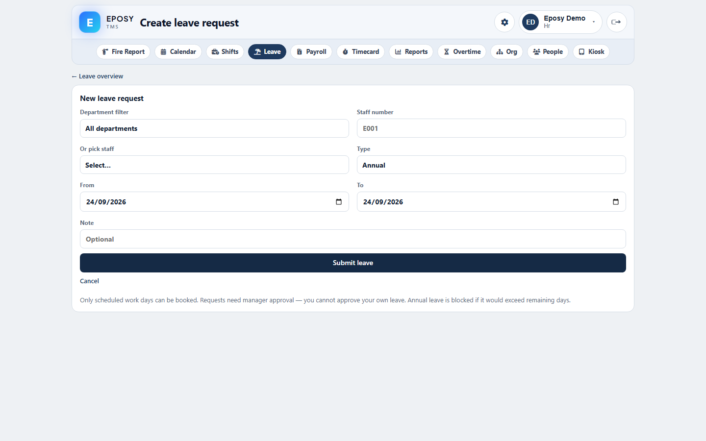 Create leave request